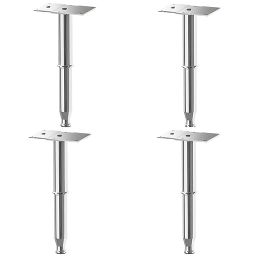 Four IKEA GODMORGON Adjustable Stainless Steel Cabinet Legs with 17-26 cm height adjustment, displayed in a row.