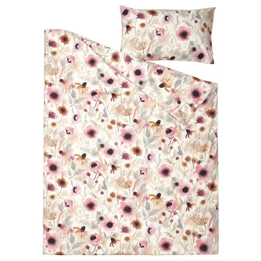 Detailed view of the IKEA LÖNNHÖSTMAL duvet cover and pillowcase with multicolor floral print-30547032