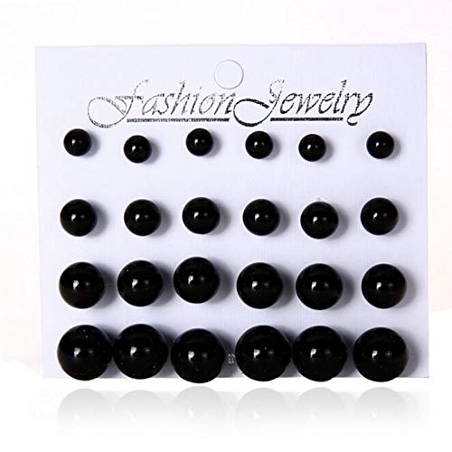 Digital Shoppy 12 pairs White/ivory/Black Simulated Pearl Earrings Set For Women Jewelry On Ear Ball Stud Earrings kit--FREE SHIPPING - digitalshoppy.in