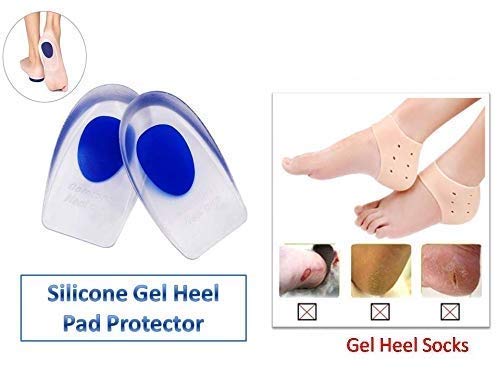 Digital Shoppy Silicone Gel Heel Protector Insole Cups with Heel Socks For Men And Women (1 pair silicon heel blue pads + 1 pair silicon heel socks)--FREE SHIPPING - digitalshoppy.in