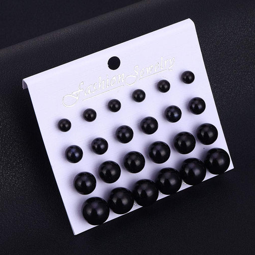 Digital Shoppy 12 pairs White/ivory/Black Simulated Pearl Earrings Set For Women Jewelry On Ear Ball Stud Earrings kit--FREE SHIPPING - digitalshoppy.in