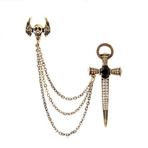 Digital Shoppy High-end Retro Style Crown Bird Tassel Chain Lapel Pin Angle Wings Badge Corsage Brooches for Suit Collar Jewelry Accessories for Men and Women