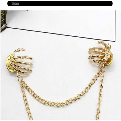 Digital Shoppy Double Layering Chain Retro Punk Skull Hand Brooches Collar Pins for Men and Women Shirts Suit