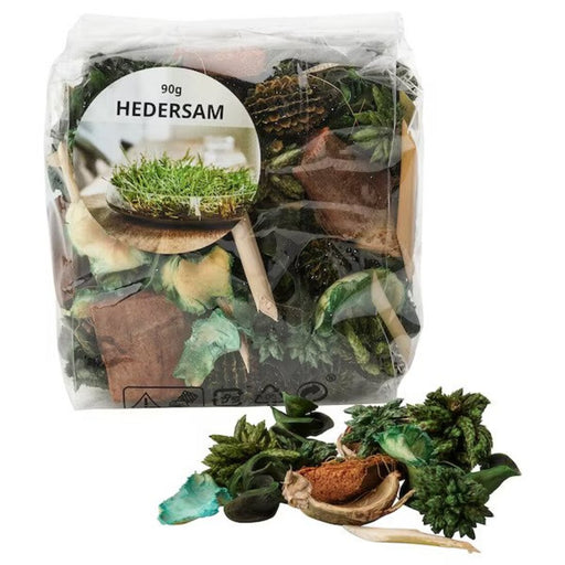 A clear plastic bag of Ikea potpourri featuring a blend of dried flowers, herbs in green color 80502757