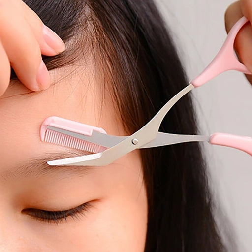 Digital Shoppy  Pink Eyebrow Scissors With Comb Lady Woman Men Hair Removal